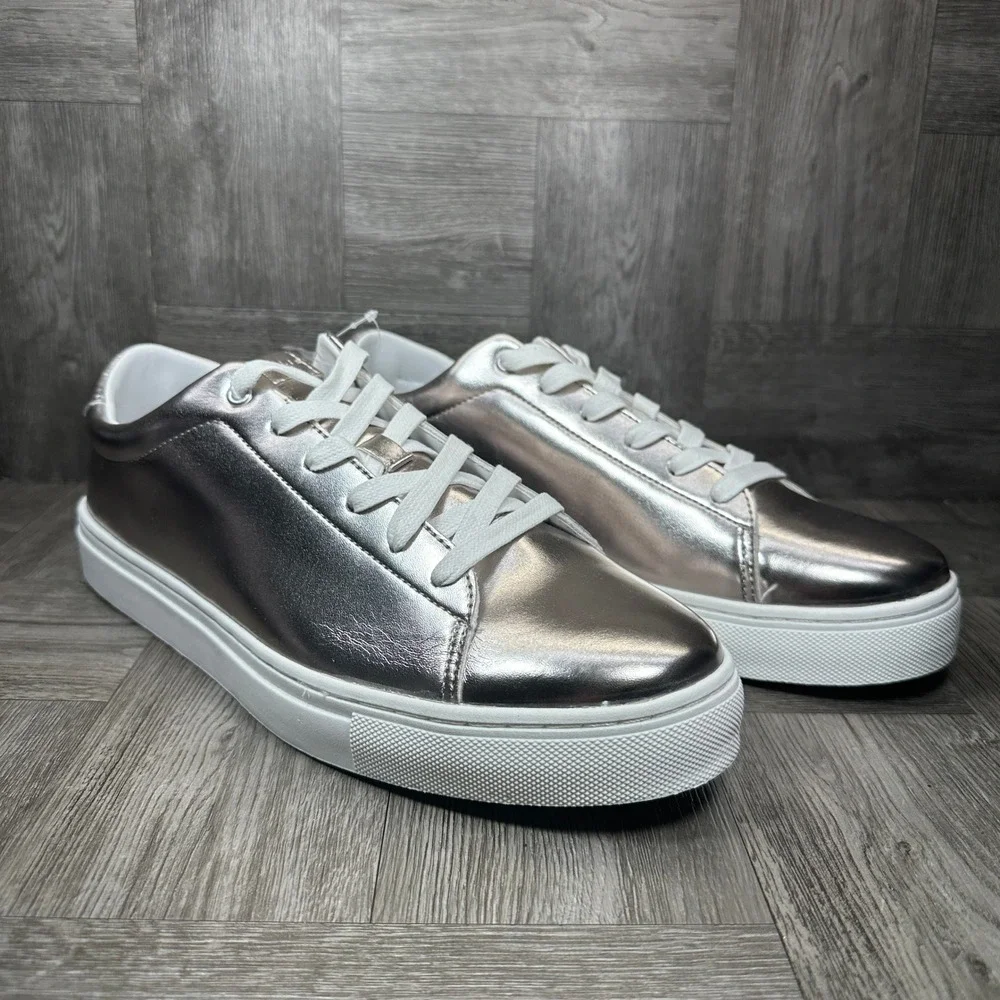 Perry Ellis Vincent 2.0 Sneakers Mens 10.5 Metallic Silver Casual Low Top NEW